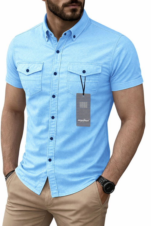 Niebieska Koszula Męska Sportowa Jeansowa Krótki Rękaw 319 XL 43-44