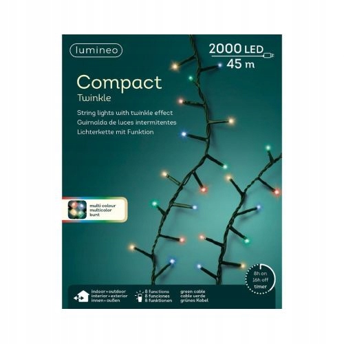 Lampy 2000 Led vonkajšie/vnútorné viacfarebné 45 m (zelený kábel) sviatky
