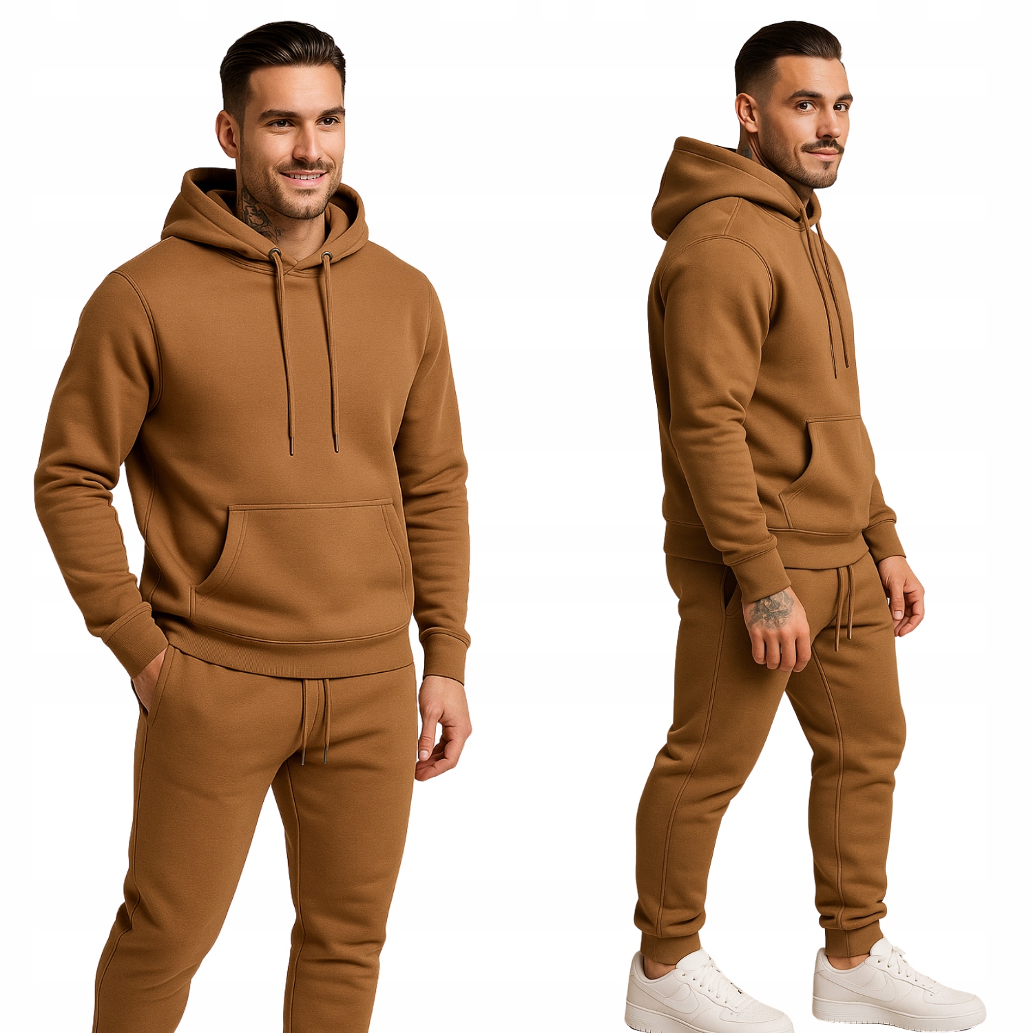 Dresowy Kompet Męski Dres Kolor Brązowy, Spodnie I Bluza Z Kapturem XL