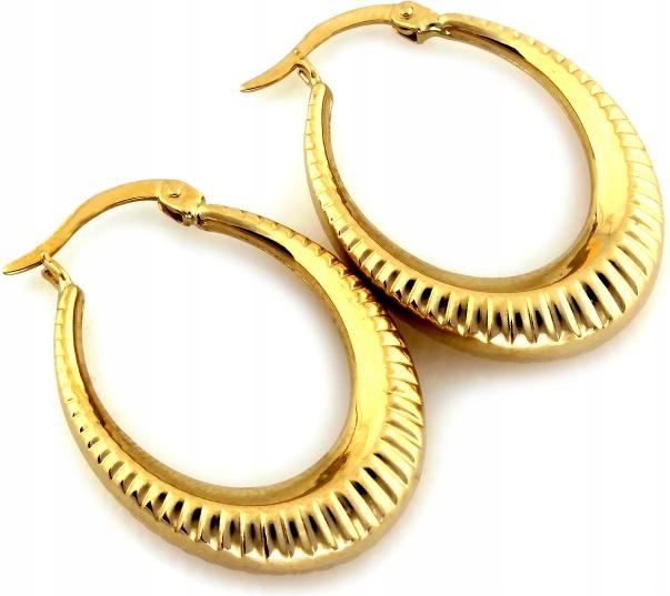 Zlaté náušnice 585 oválné, rozšířené, zdobené jako dárek, módní, 14 kt.