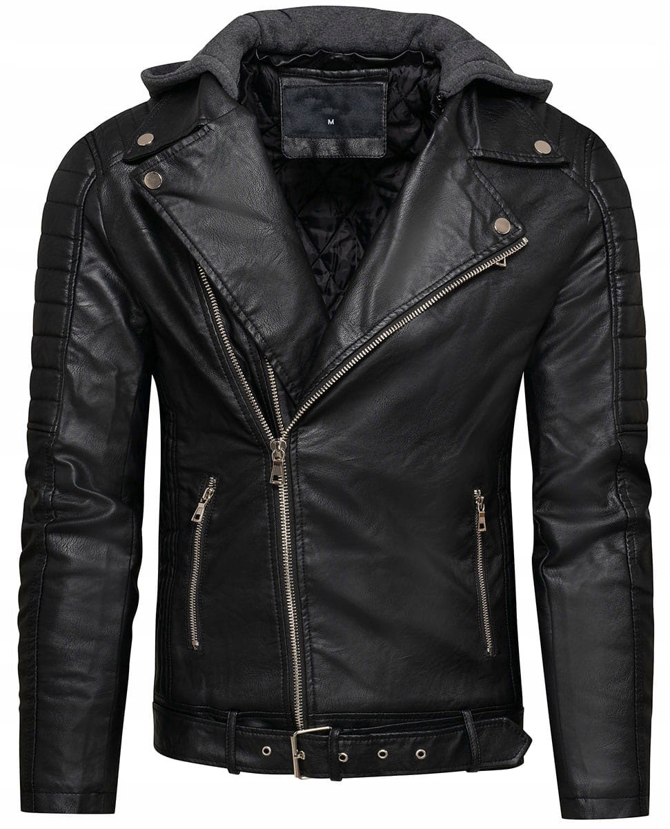 Pánská kožená bunda Ramoneska černá s kapucí XXL Recea