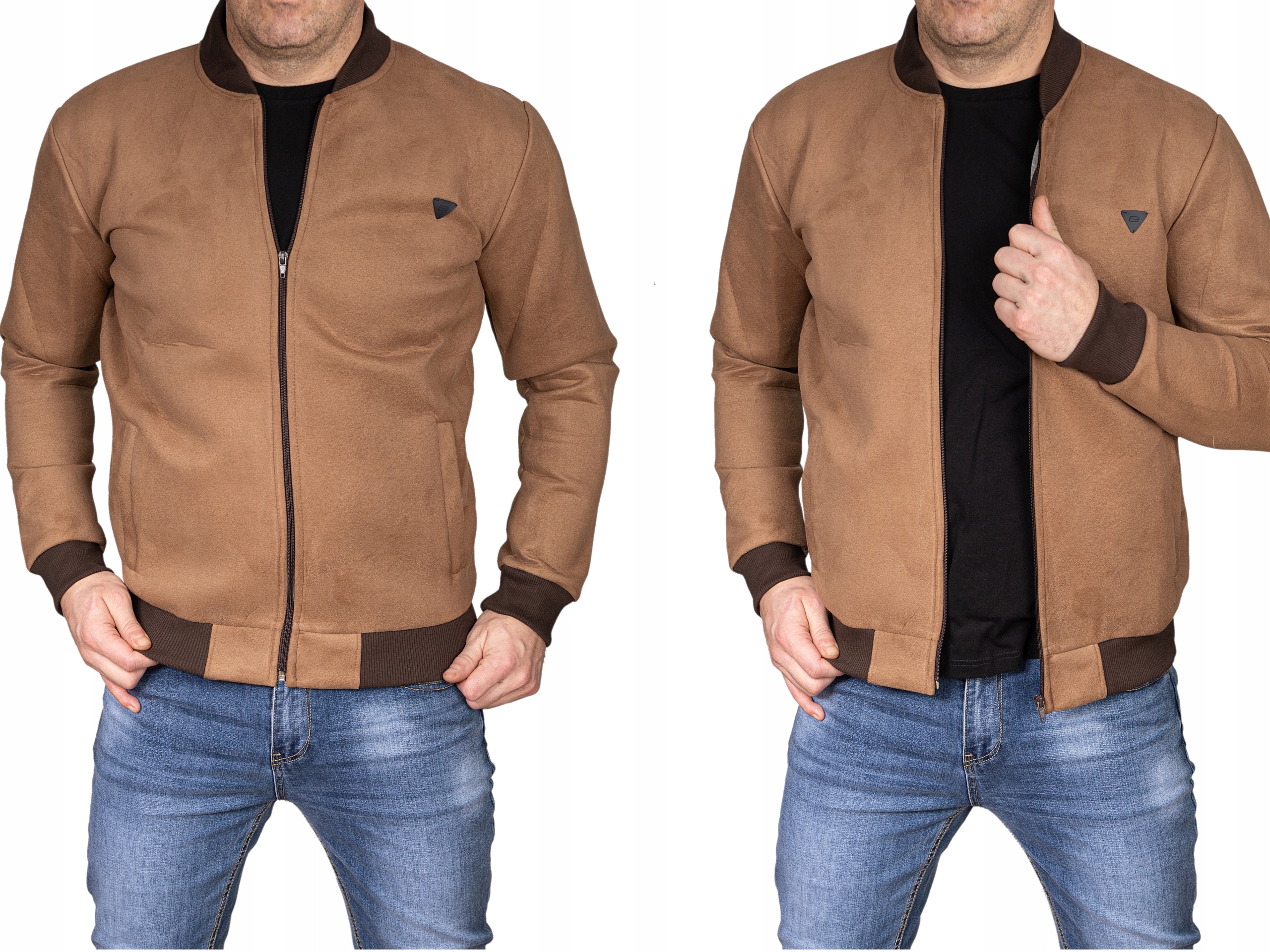 

Kurtka męska bomberka jasny beż elegancka zamsz XL