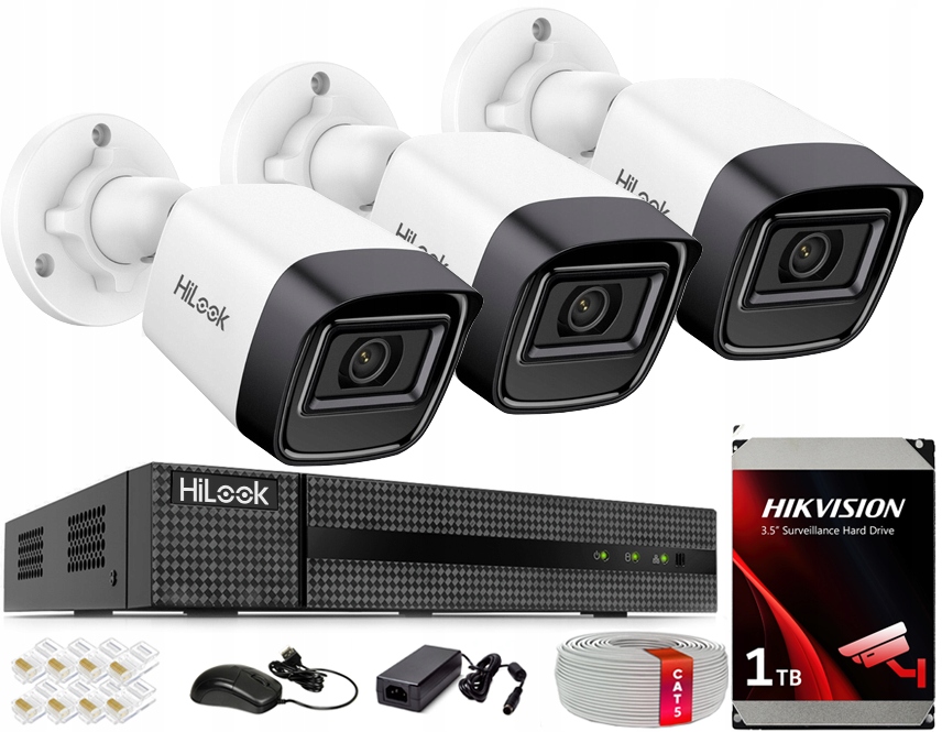 Zestaw do Monitoringu Ip 3 Kamery 4MPx Zewnętrzny PoE HiLook by Hikvision