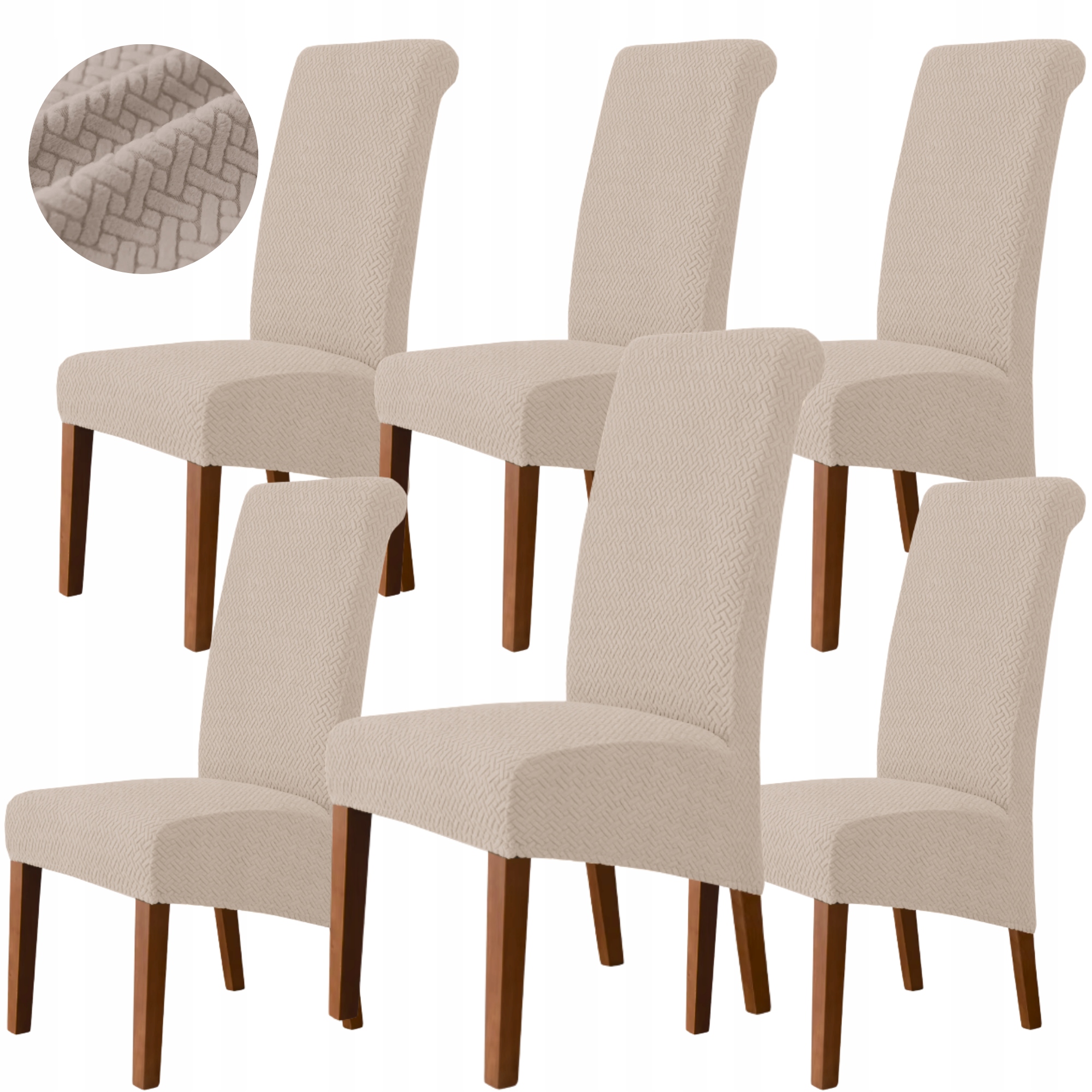 6 Ks Potah Na Židli XL Béžový Cappuccino Šikmé Potahy Velké Žakárové