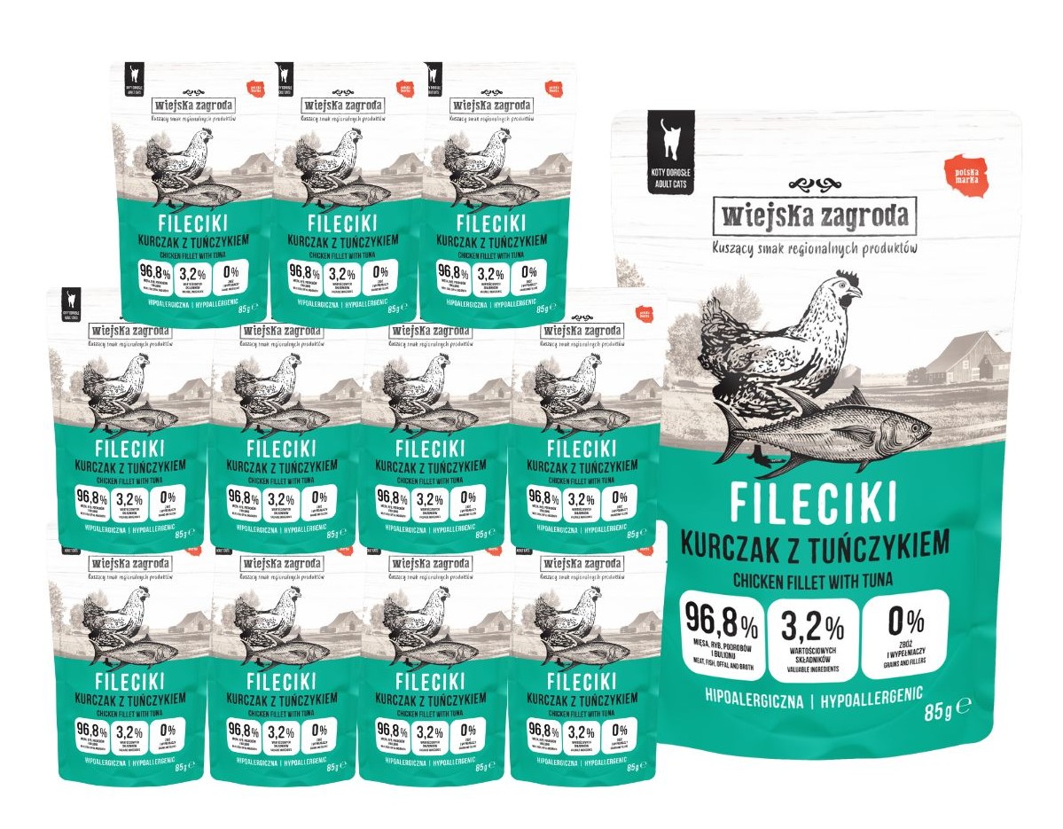 Levně Mokré krmivo pro kočky Wiejska Zagroda Krmivo a tuňákové filety 12x85g