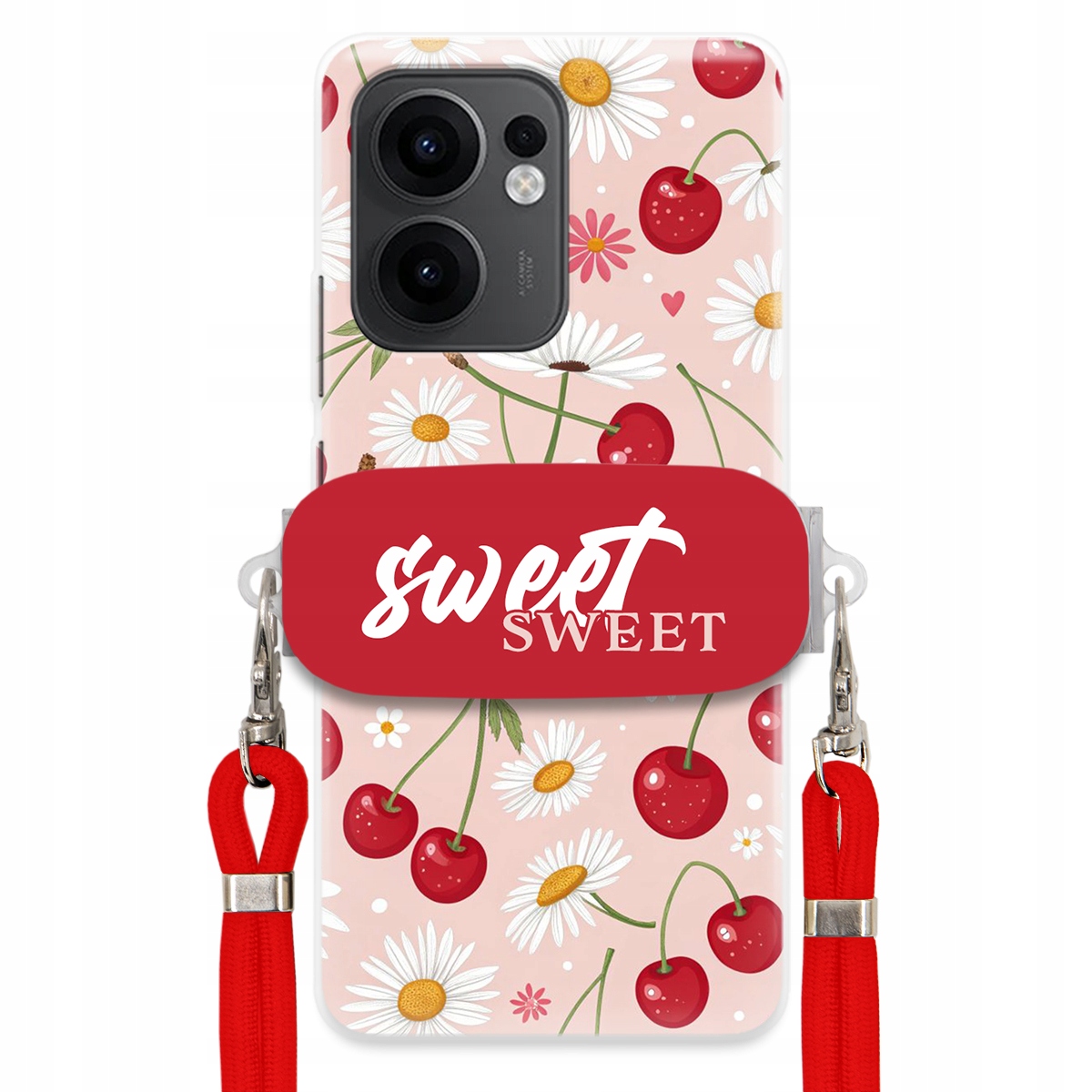 Puzdro pre Oppo Reno 13F 4G Červené vodítko držiak Sweet Sweet Kvet čerešne