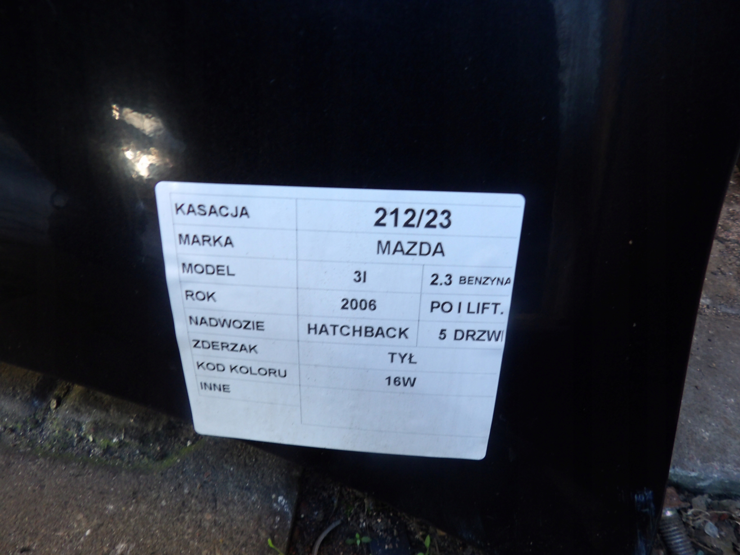 PARAURTI POSTERIORE MAZDA 3 E LAK. 16W HATCHBACK 5D