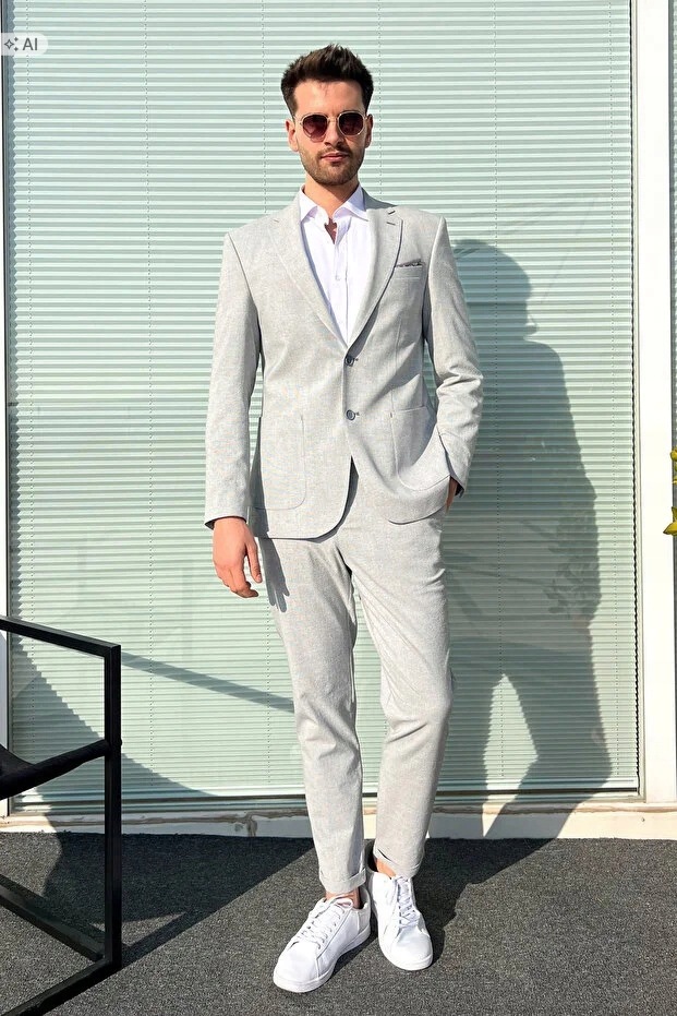 Pánský Elegantní Melírovaný Oblek V Minimalistickém Stylu 48 5IA