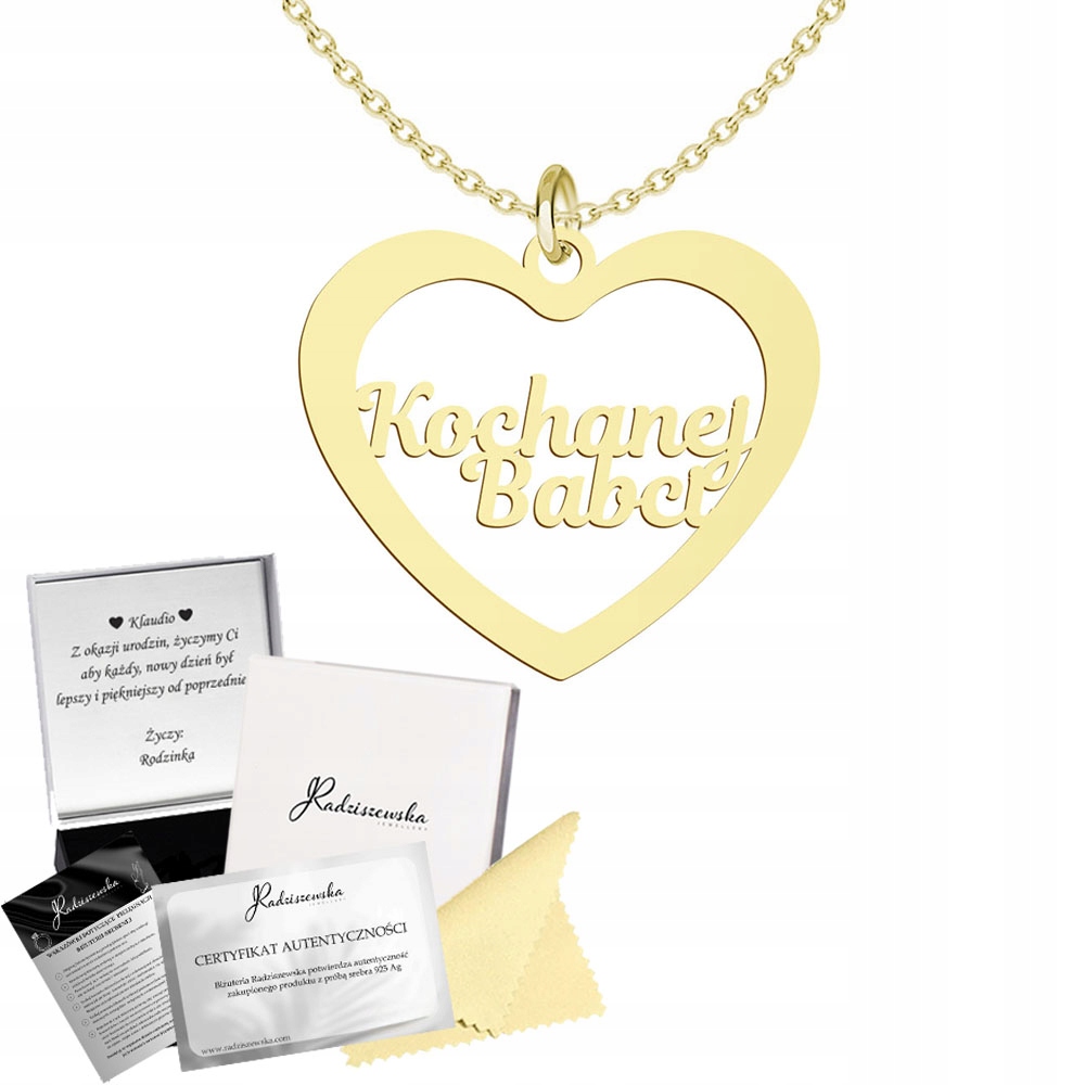 Zlatý náhrdelník pro babičku Srdce Stříbro 925 Den Babičky Dárek Přání