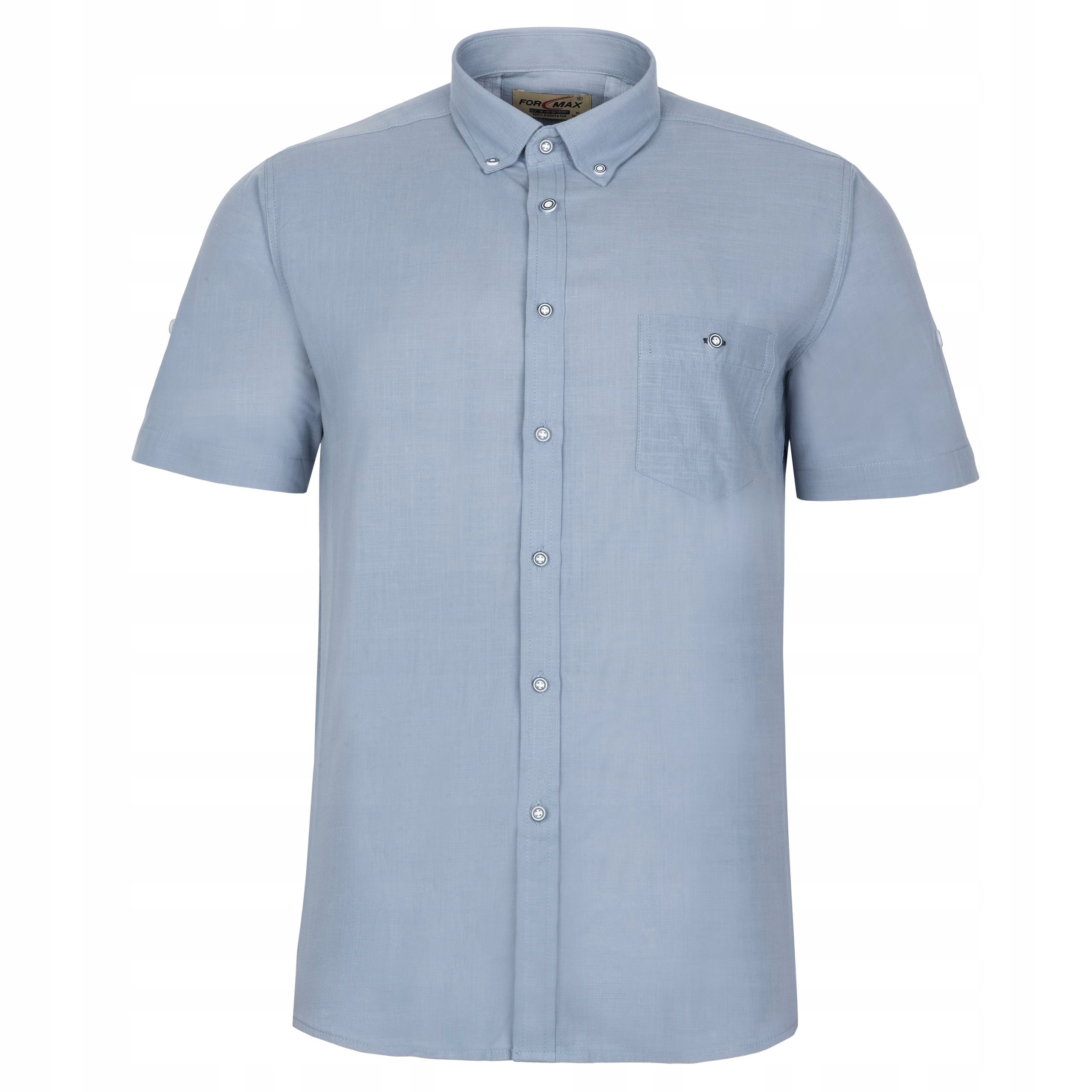 Lniana Bawełniana Koszula Męska Stalowa Krótki Rękaw Roz.l 41/42