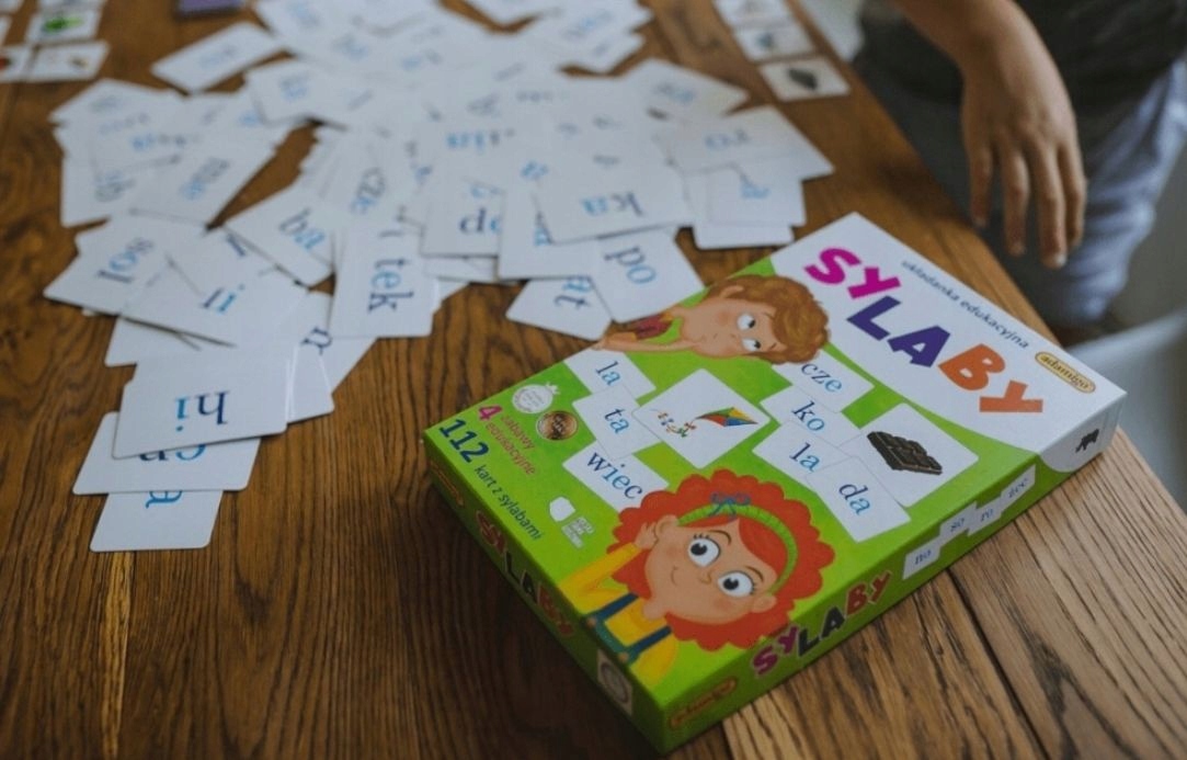 Gra Układanka SYLABY Edukacyjna do Nauki Czytania Metodą Sylabową 5+ Materiał karton