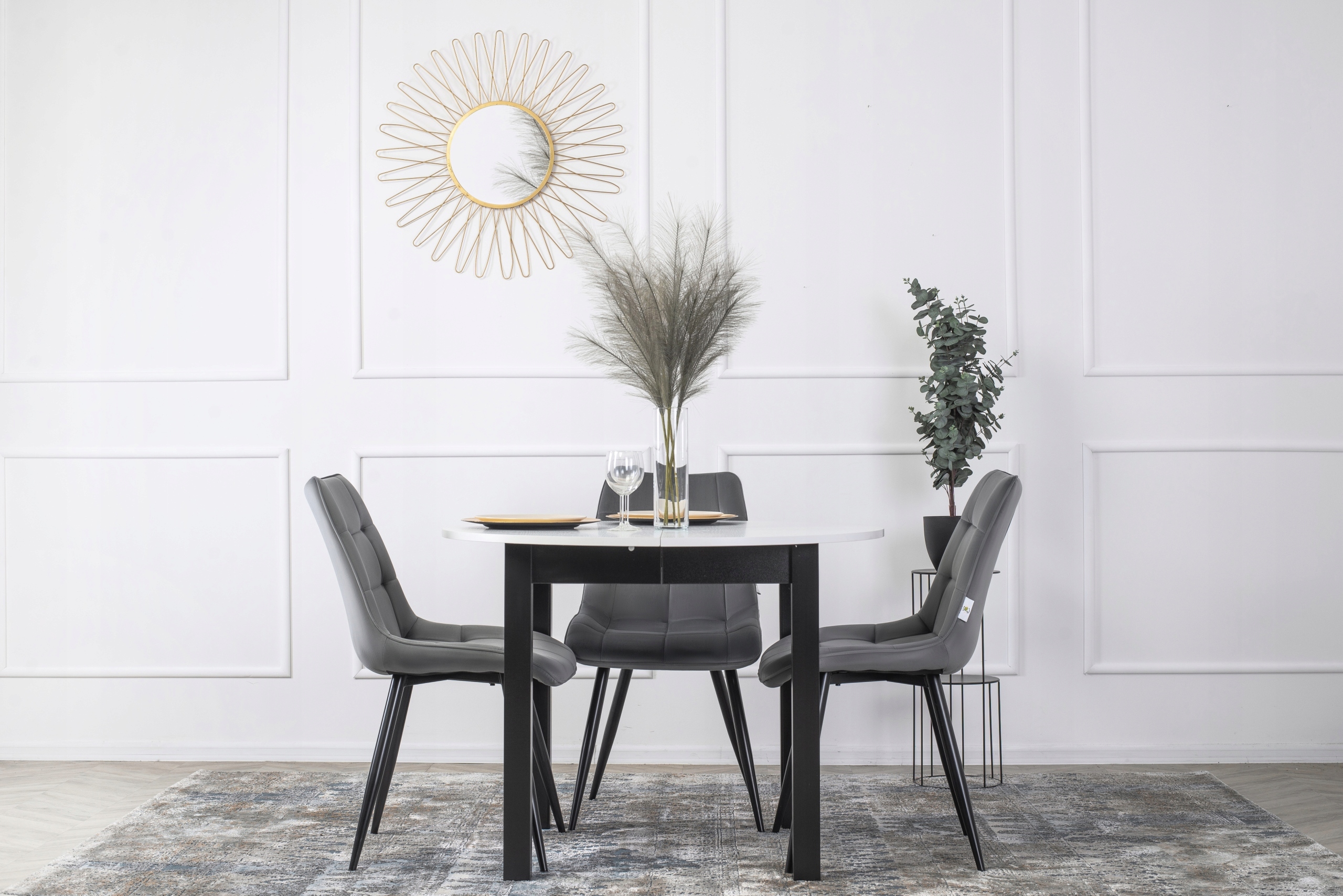 Zestaw Stół Z Krzesłami Rozkładany Biały Okrągły Do Salonu Stół Kuchenny Kolor korpusu stołu czarny