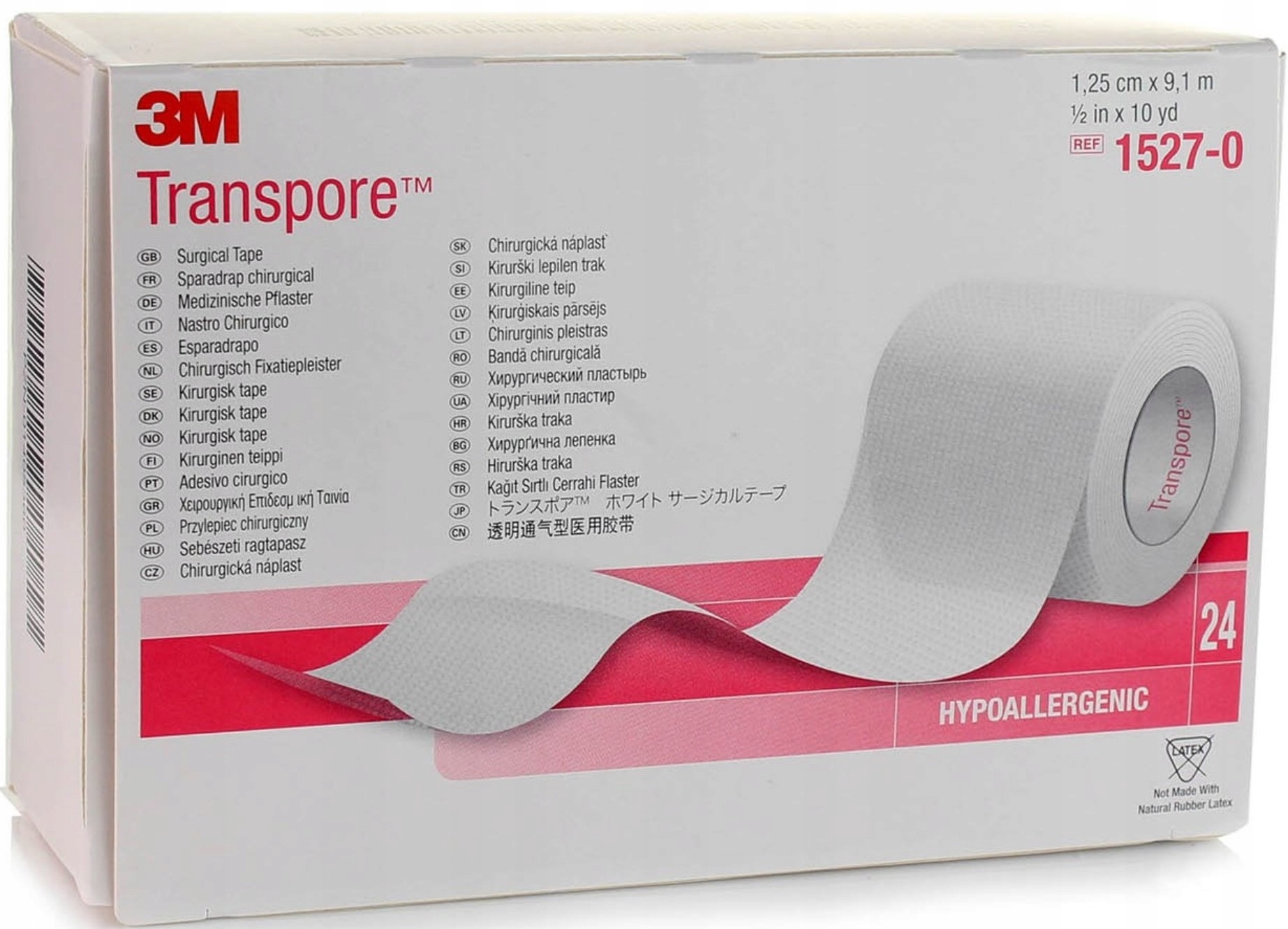 3M Transpore 1,25 cm x 9,1 m, 24ks průhledný