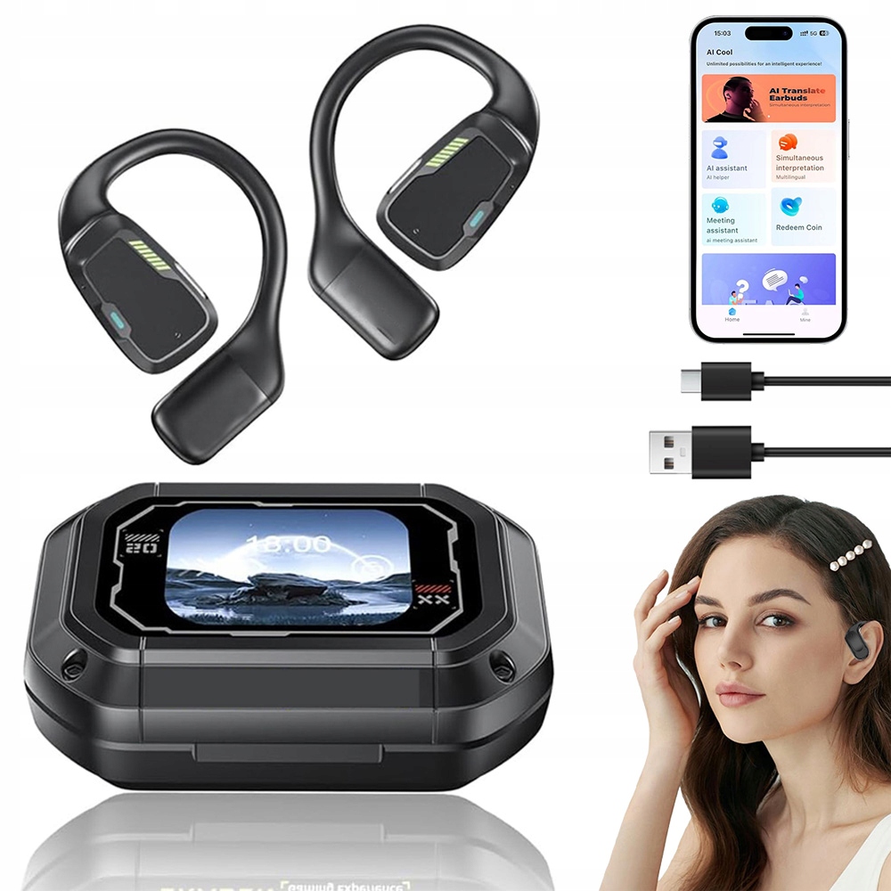 Sluchátka Překladatel Překladač Řeči 135 Jazyků Bluetooth S Vestavěnou Obrazovkou