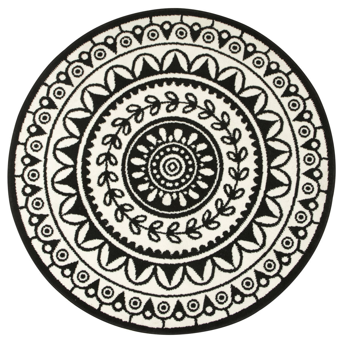 Dywan Okrągły Czarny Ornament Rozeta Kremowy Styl Boho Luna śr. 160 cm