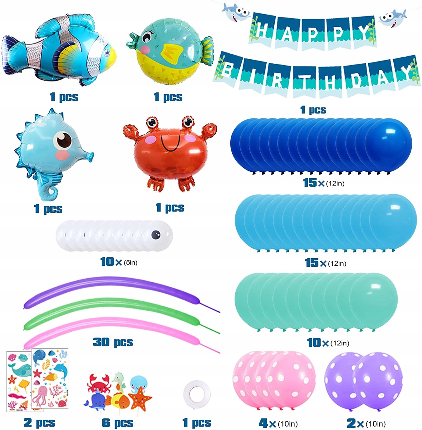 DEKORACJE NA URODZINY BALONY ZESTAW PODWODNY ŚWIAT Kolor wielokolorowy