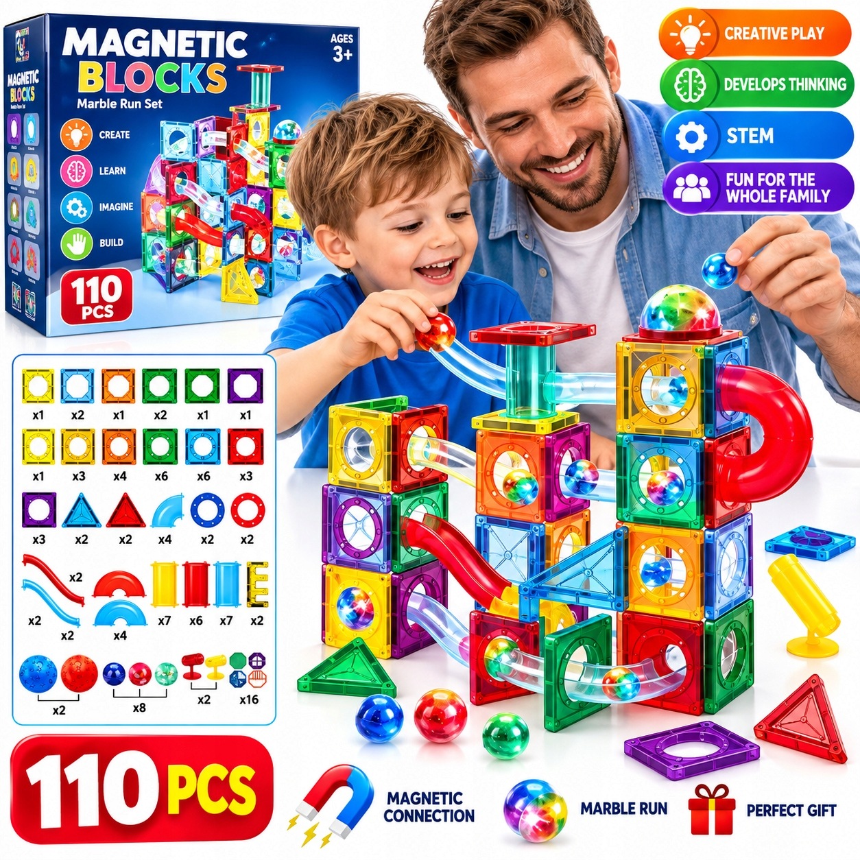 Klocki Magnetyczne Kulodrom Led 110 El Tor Kulek 3D Stem 3+