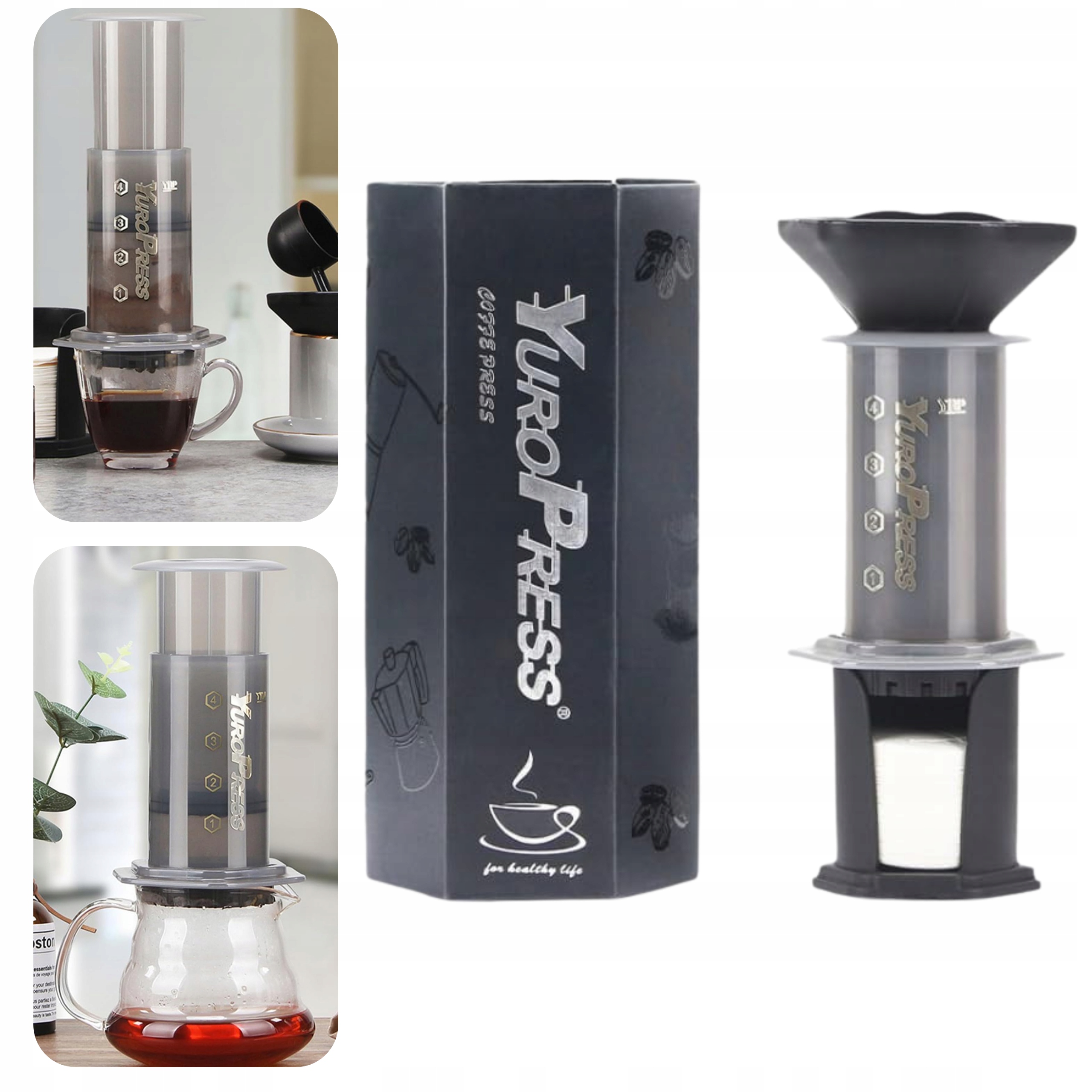 Přenosný pístový kávovar 240 ml Kávovar na čaj a kávu 150 filtrů