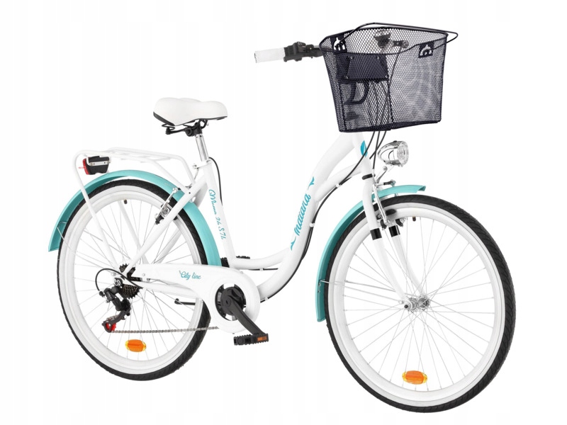 Rower miejski Indiana Moena S7B 26 cali damski Biało-lazurowy Koszyk