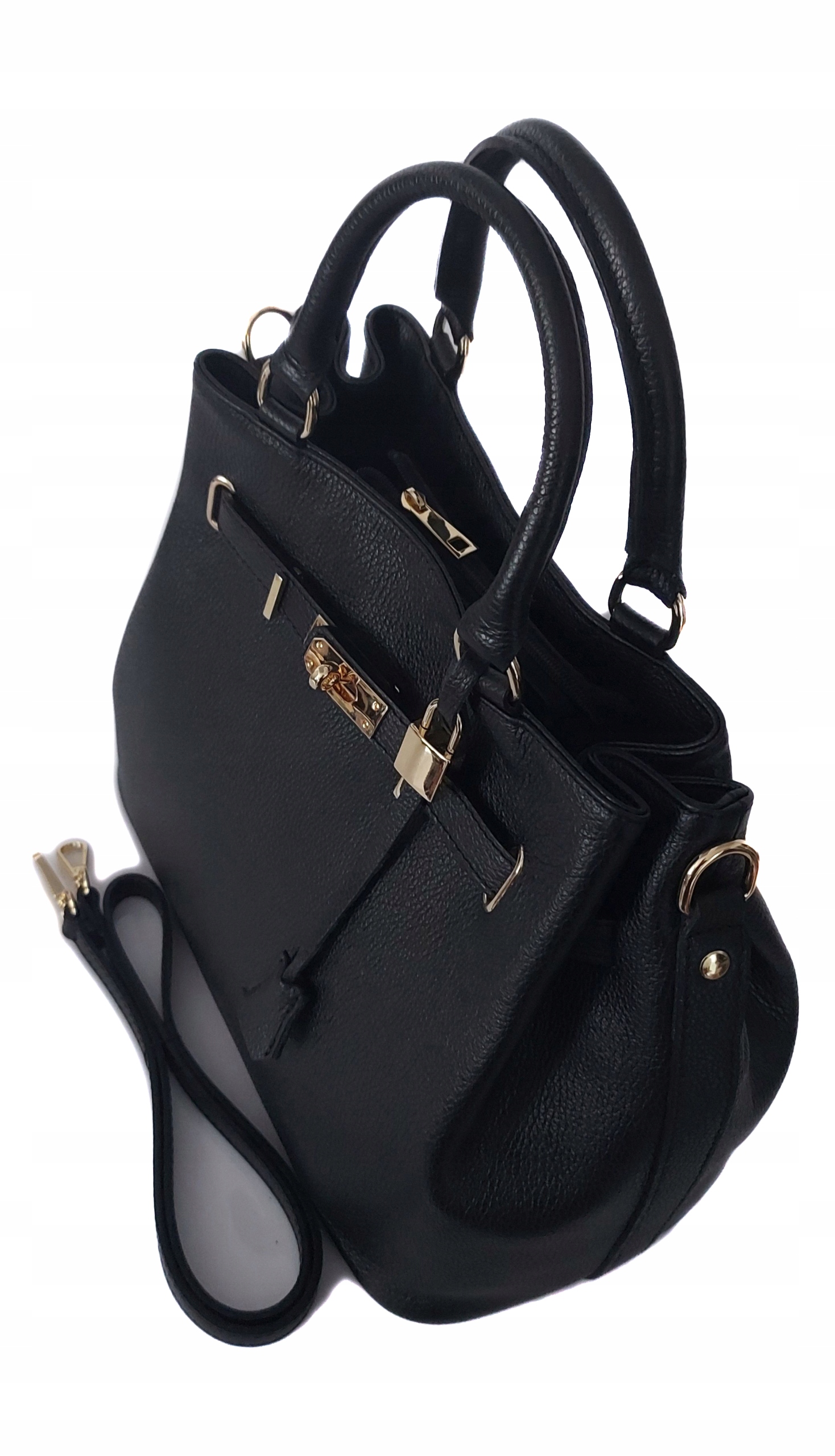 Duża włoska torba A4 skóra kuferek kłódka Czarna Kolekcja BERK753N