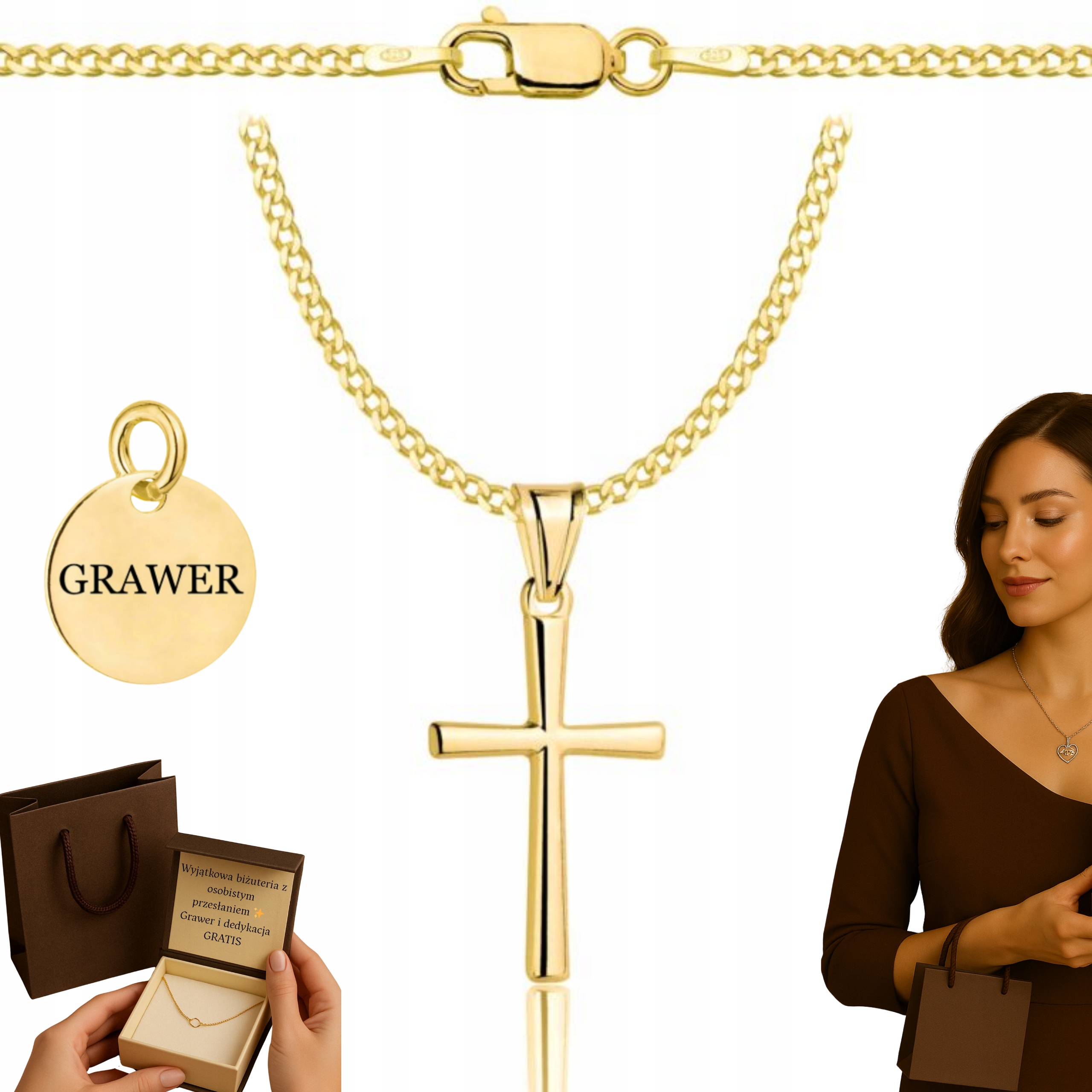 Zlatý Plný Řetízek Dámský Pancíř S Křížkem Pr 925 585 Gravírování Bonus