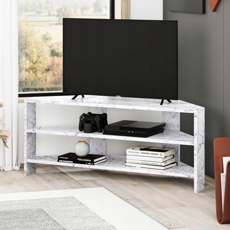 Rohový Tv stolík Houseland Thales mramor Carrara