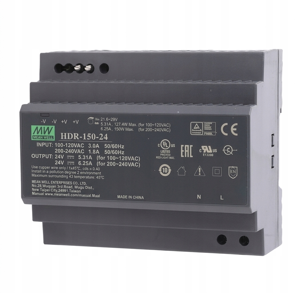 Led zdroj na Din lištu 24V 150W Rail Mean Well HDR-150-24