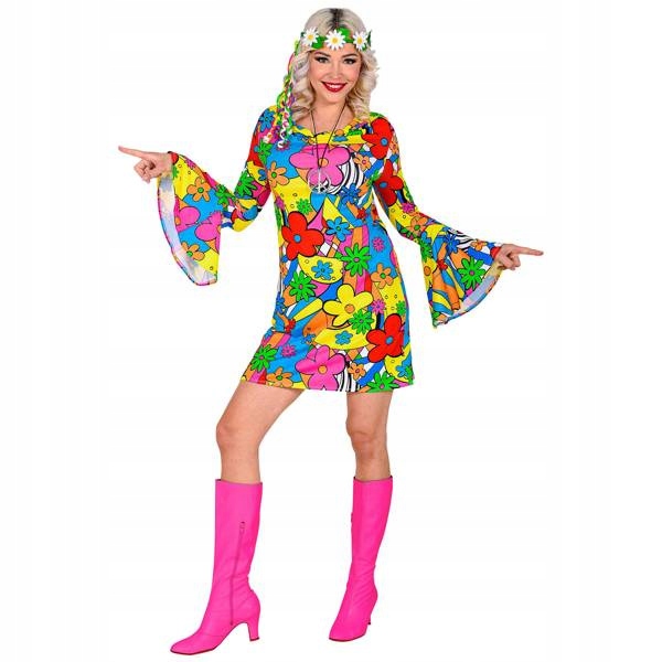 Kostým Šaty Multicolor Květiny 70. Léta Hippie XL