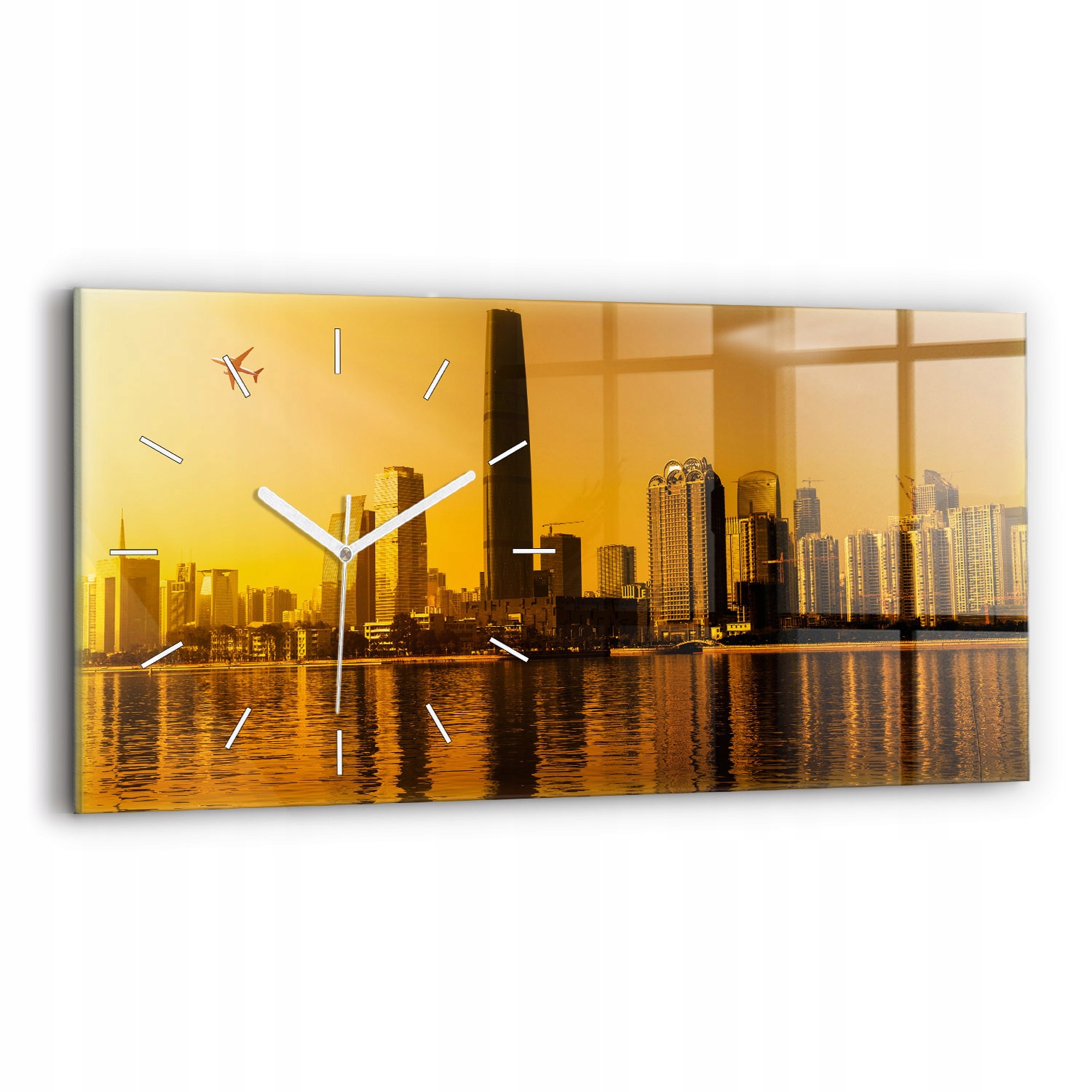Minimalistický horizontální skleněný nástěnný hodinový stroj Řeka Zhujiang 60 x 30 cm