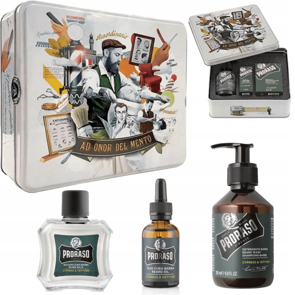 Proraso Cypress&Vetyver Beard Kit Sada na vousy v kovové plechovce
