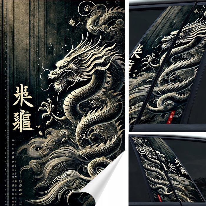 2x Samolepka na sloupky dveří auta Čínský Drak 50x30 Kanálová