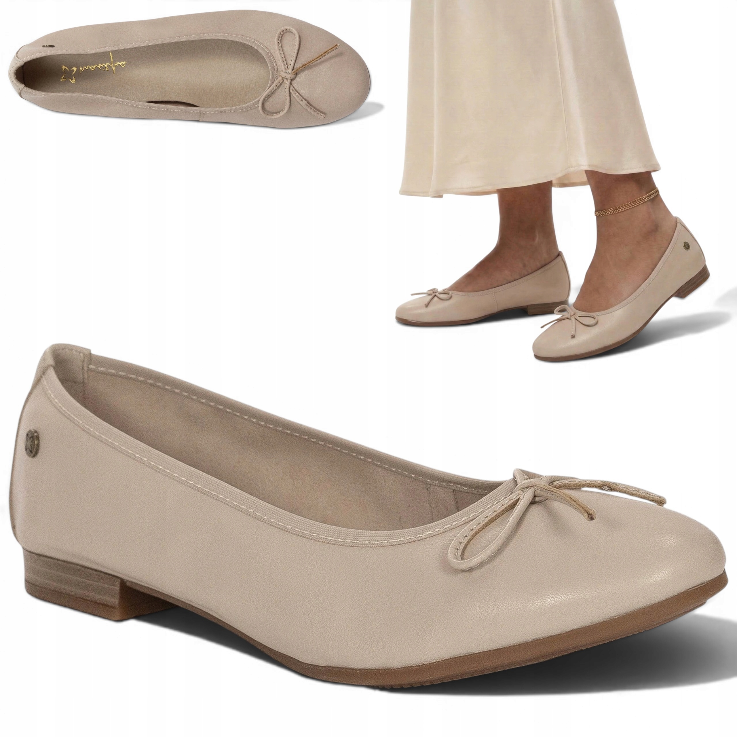 40 Maciejka Dámské zasouvací polobotky Přírodní Kůže Jarní balerínky