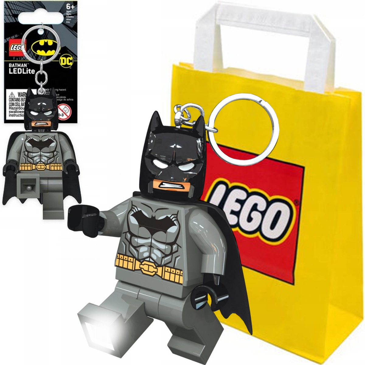 LEGO BRELOK LATARKA LED SUPER HEROES DC BATMAN SZARY + TORBA PREZENTOWA