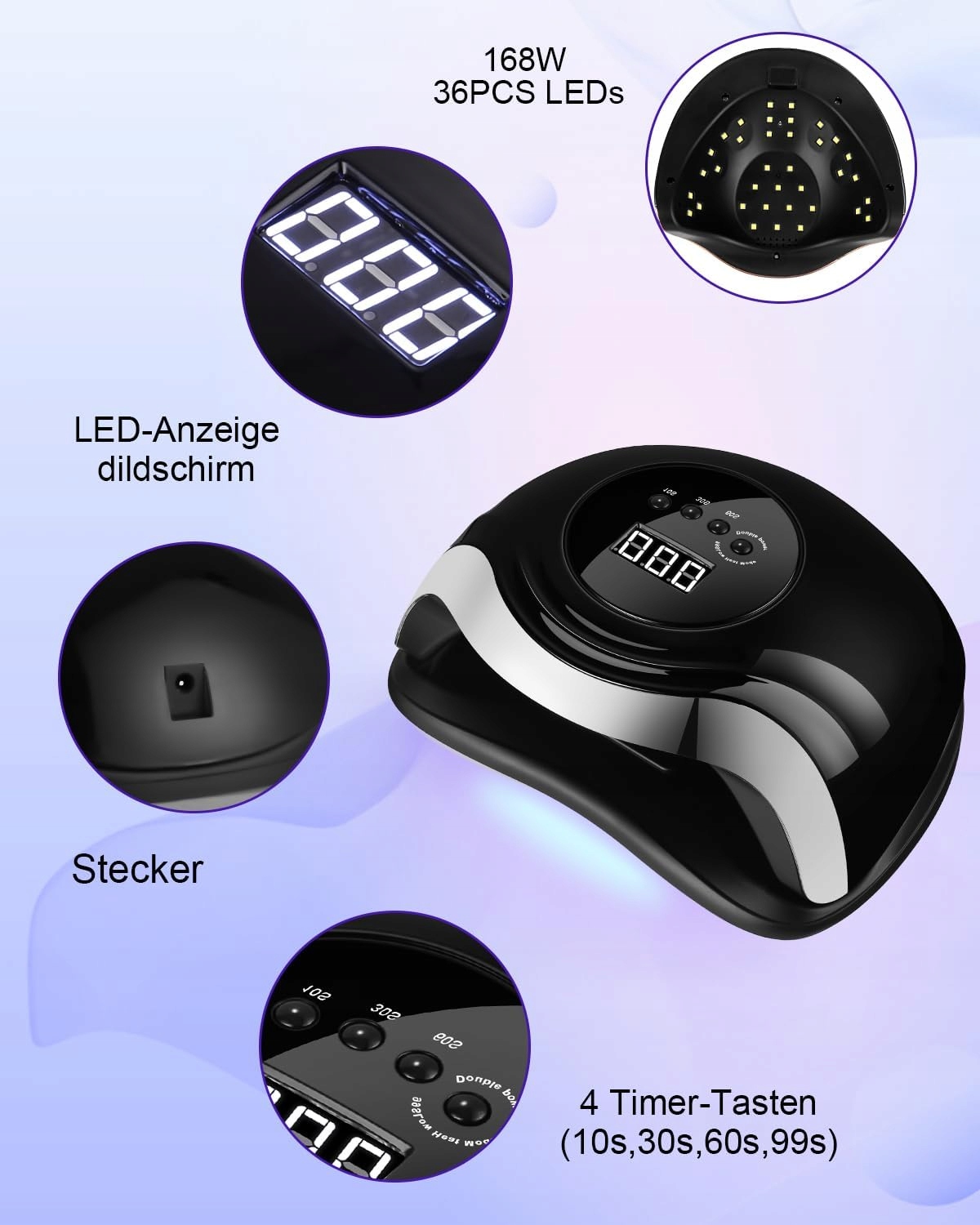 AOKYOM Lampa UV LED Do Paznokci 168W Profesjonalna Z Czujnikiem LCD Timer — miniatura 7