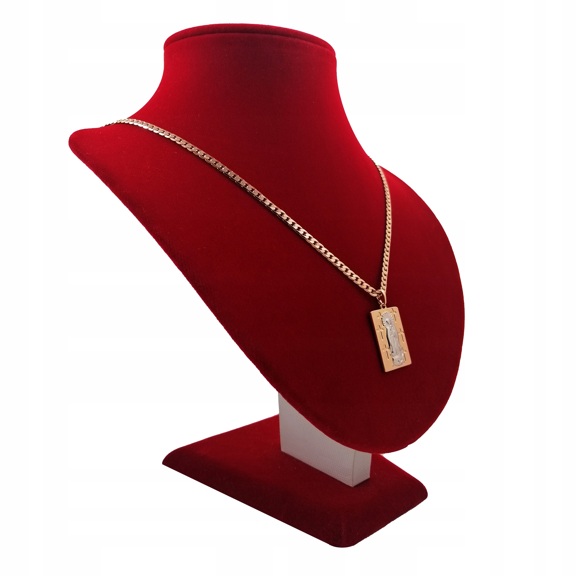 ZŁOTY ŁAŃCUSZEK PANCERKA+MEDALIK MATKA BOSKA 45CM PREZENT NA KOMUNIĘ 18K Materiał Pozłacany