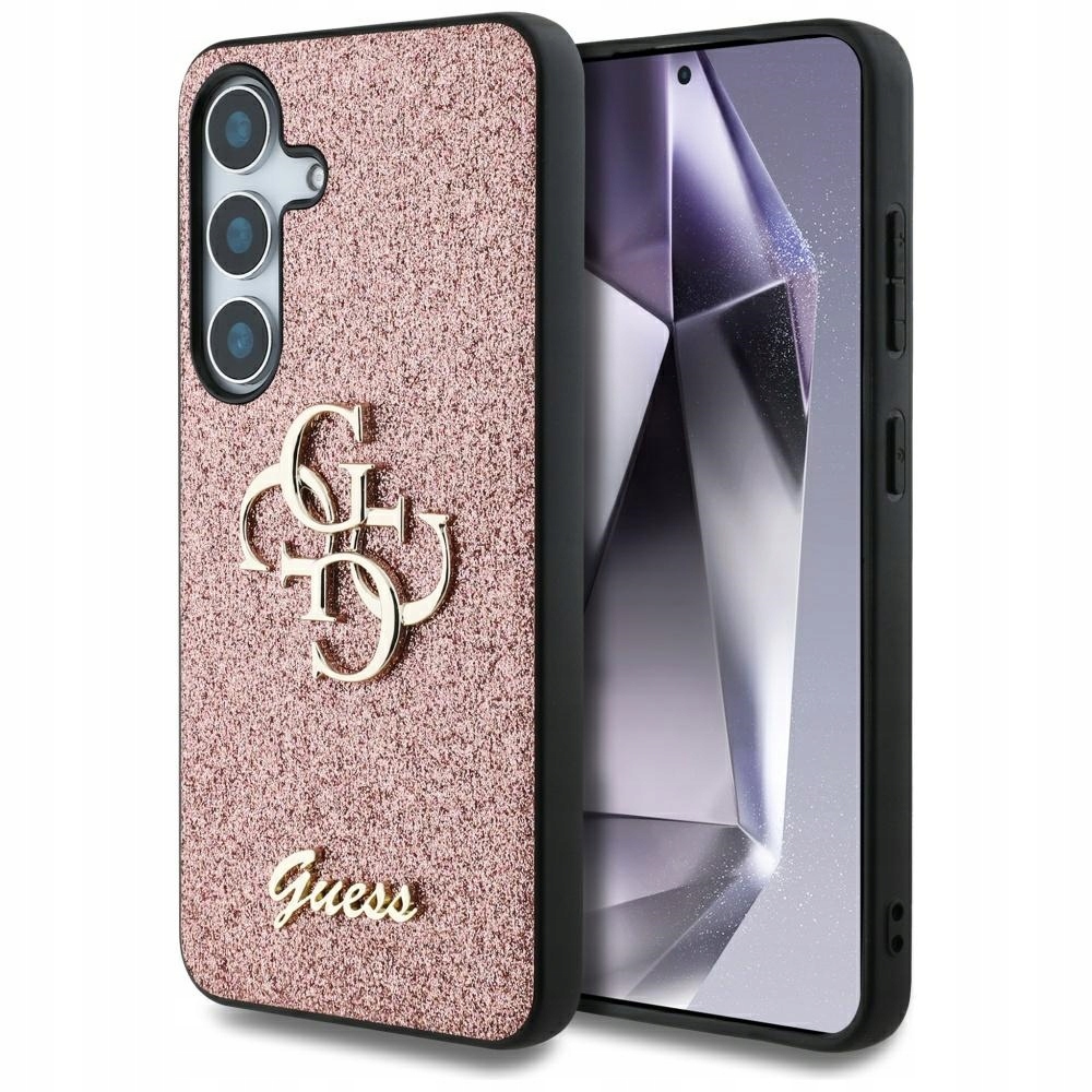 Pouzdro pro Samsung Galaxy S25 Guess Glitter Metal Logo růžové