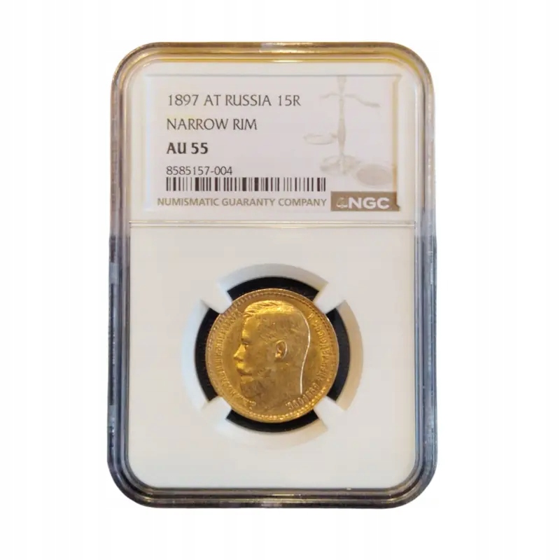 15 rubli 1897 AT ROSJA NGC AU 55 Wąski Rant
