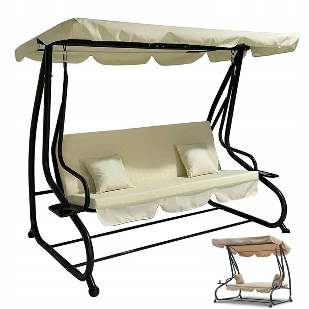 Duża Rozkładana Huśtawka Ogrodowa 3-OSOBOWA Daszek Materac 2 Poduszki