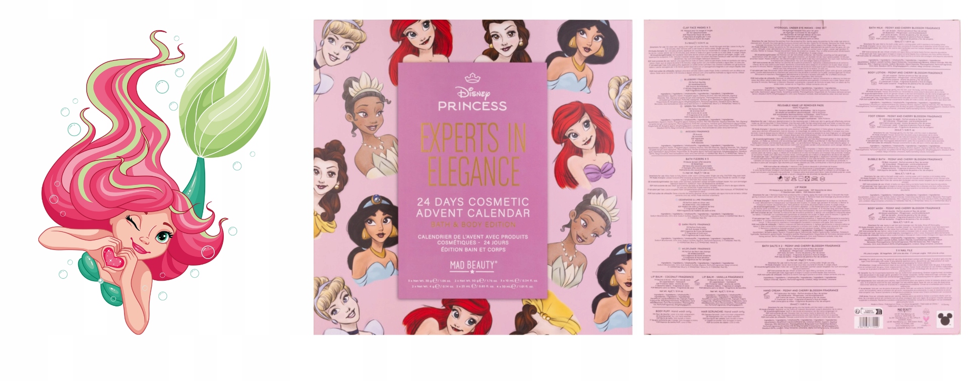 Адвент-календарь Disney Princess, 24 сюрприза: макияж, уход и ванна, для девочек 6–16 лет — фото 3
