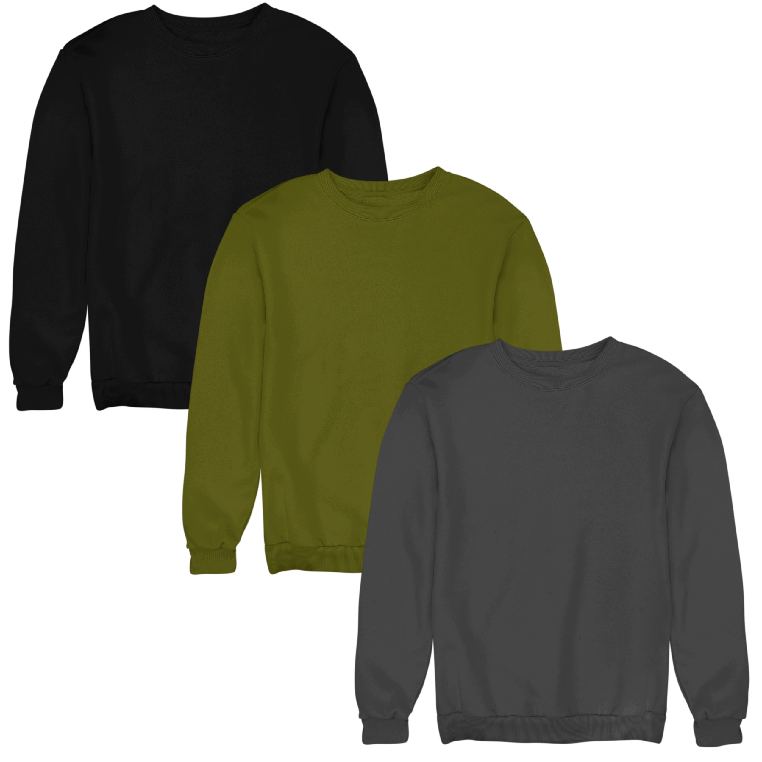 Sada 3x Mikina Bez Kapuce Basic Unisex 3 balení 290 g Bavlněná hladká