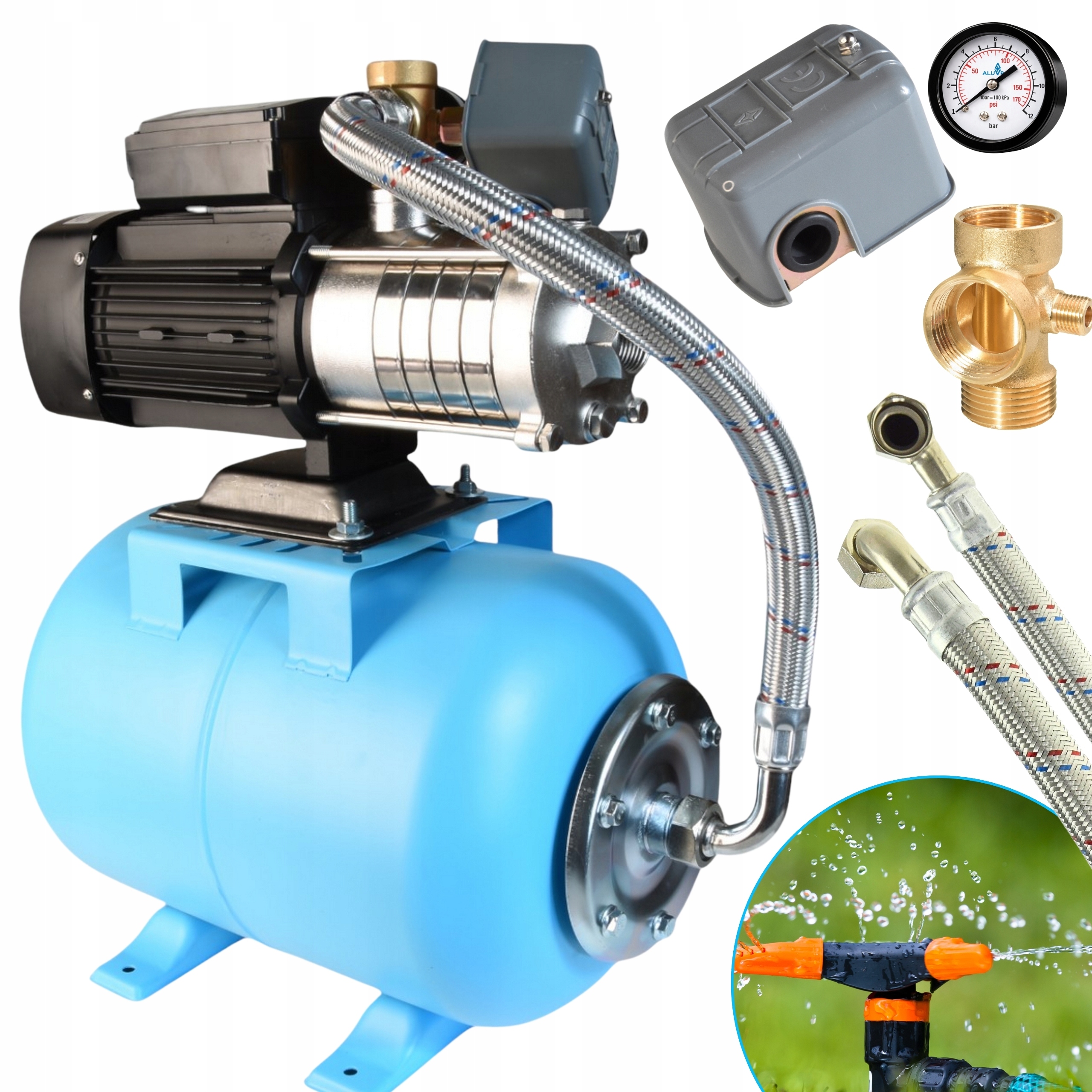 24 L Hydrofor Na Vodu, Vícestupňové Čerpadlo Inox 550 W, 70 L/min, Připraveno K Provozu