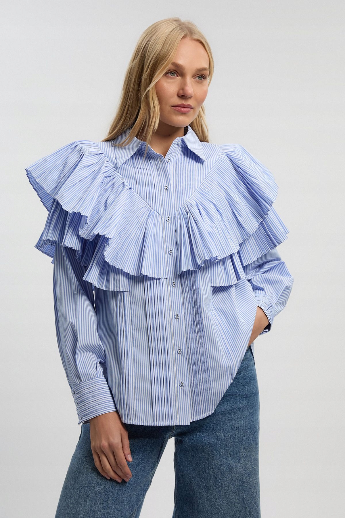 Modrobílá Košile S Dlouhým Rukávem Karen Millen M
