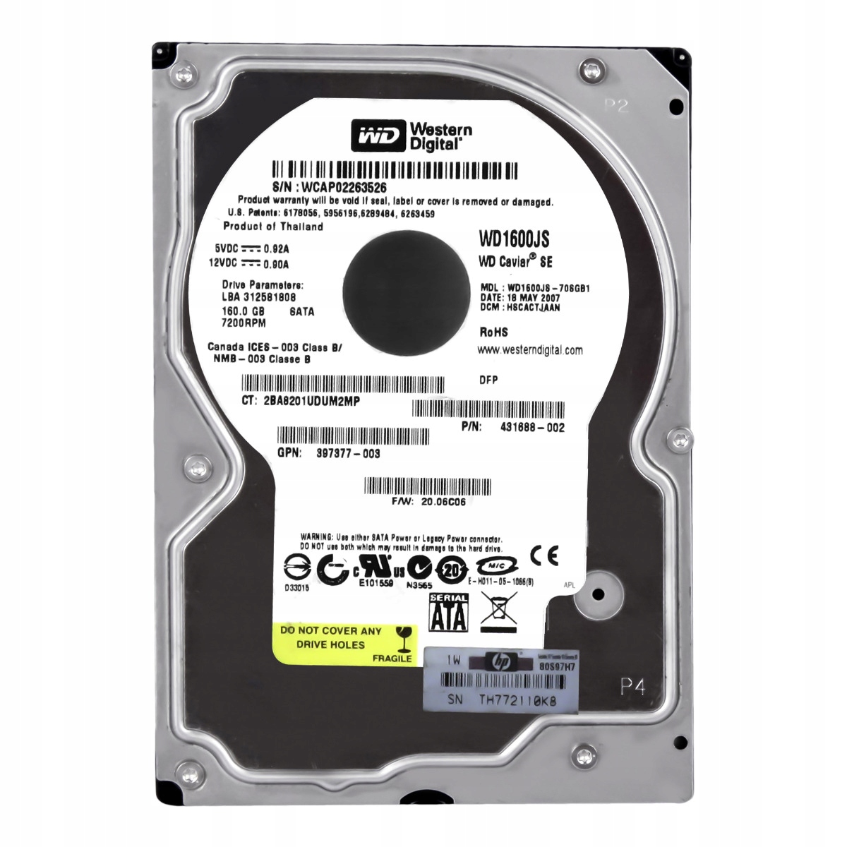 Hp 431688-002 160GB 7.2K 8MB Sata II 3.5'' WD1600JS