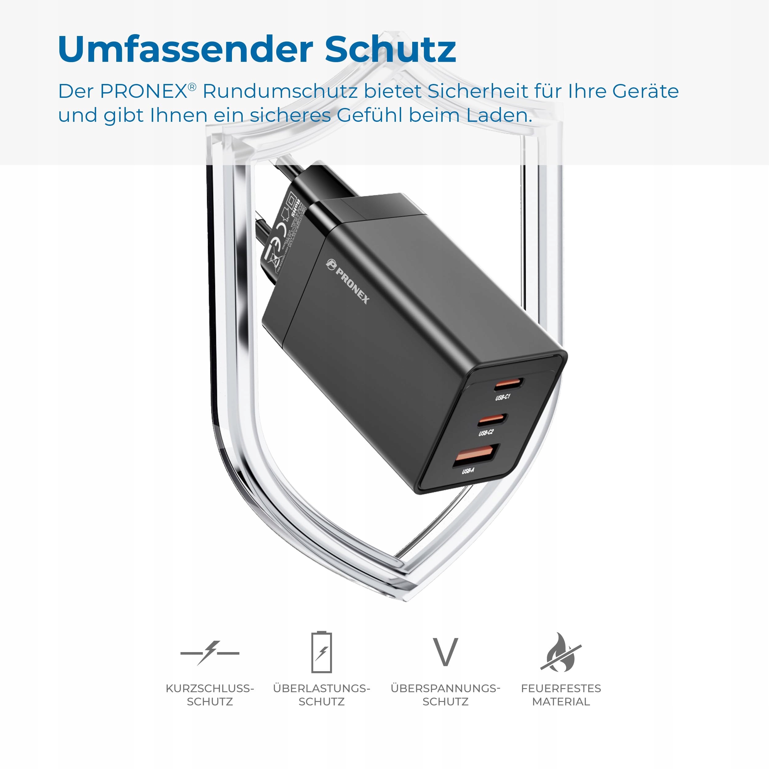PRONEX 67W GaN USB-C Charger 3 Ports Fast Charging PD 3.0 Apple Samsung — miniatura 6