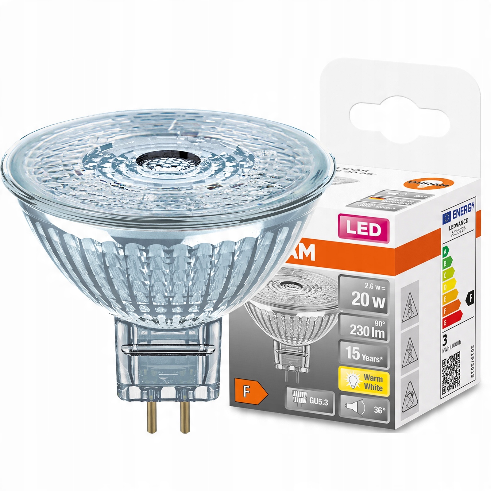 

Żarówka Led GU5.3 MR16 2,6W 20W 230lm 2700K Osram