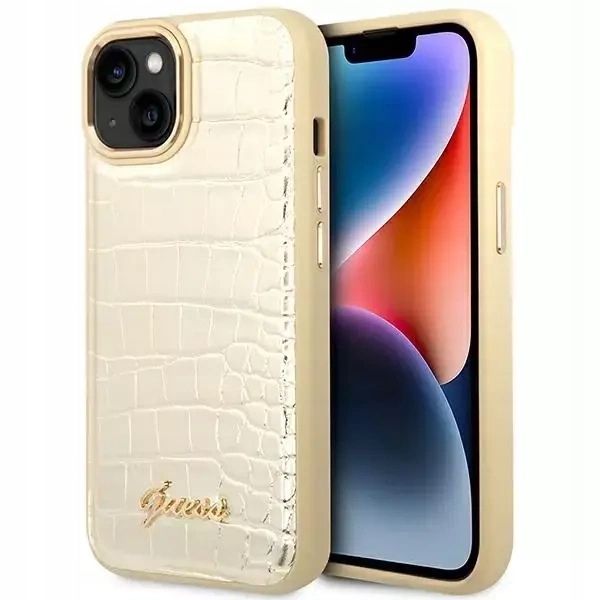 Pouzdro pro iPhone 14+ (Plus) – Guess Croco Collection zlaté
