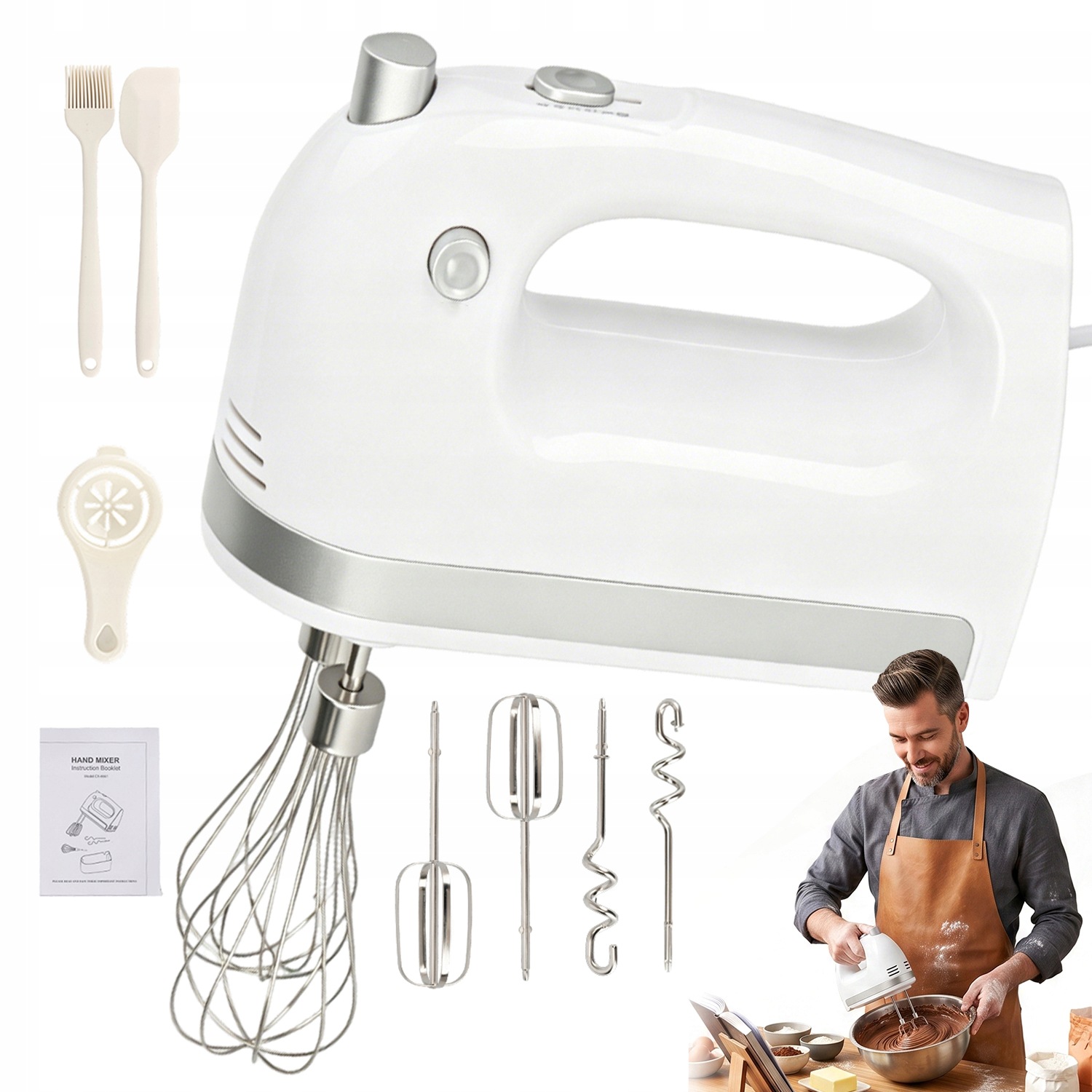 Elektrický Kuchyňský Ruční Mixér 400 W 5 Rychlostí Turbo, Regulovatelný, Bílý