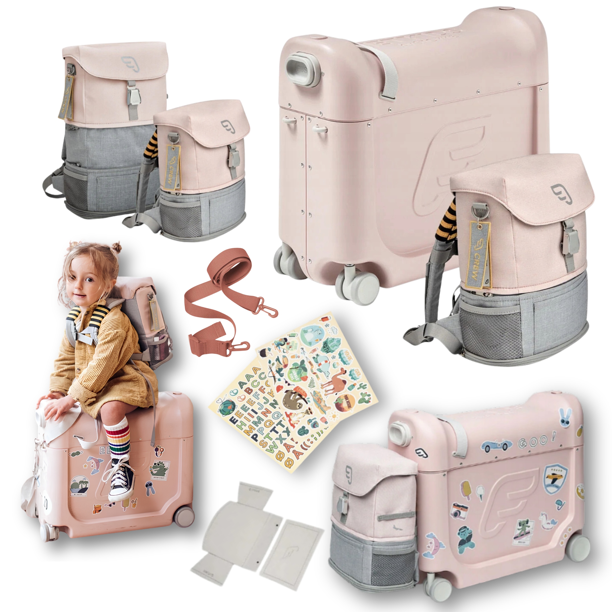 Zestaw Stokke JetKids Bundle V3 Pink walizka na kółkach i plecak samolotu