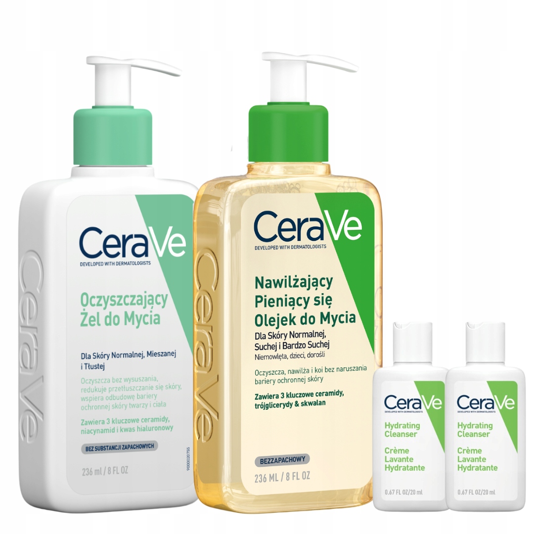 CeraVe Zestaw Olejek Nawilżający Pieniący Się 236ml Żel Oczyszczający 236ml