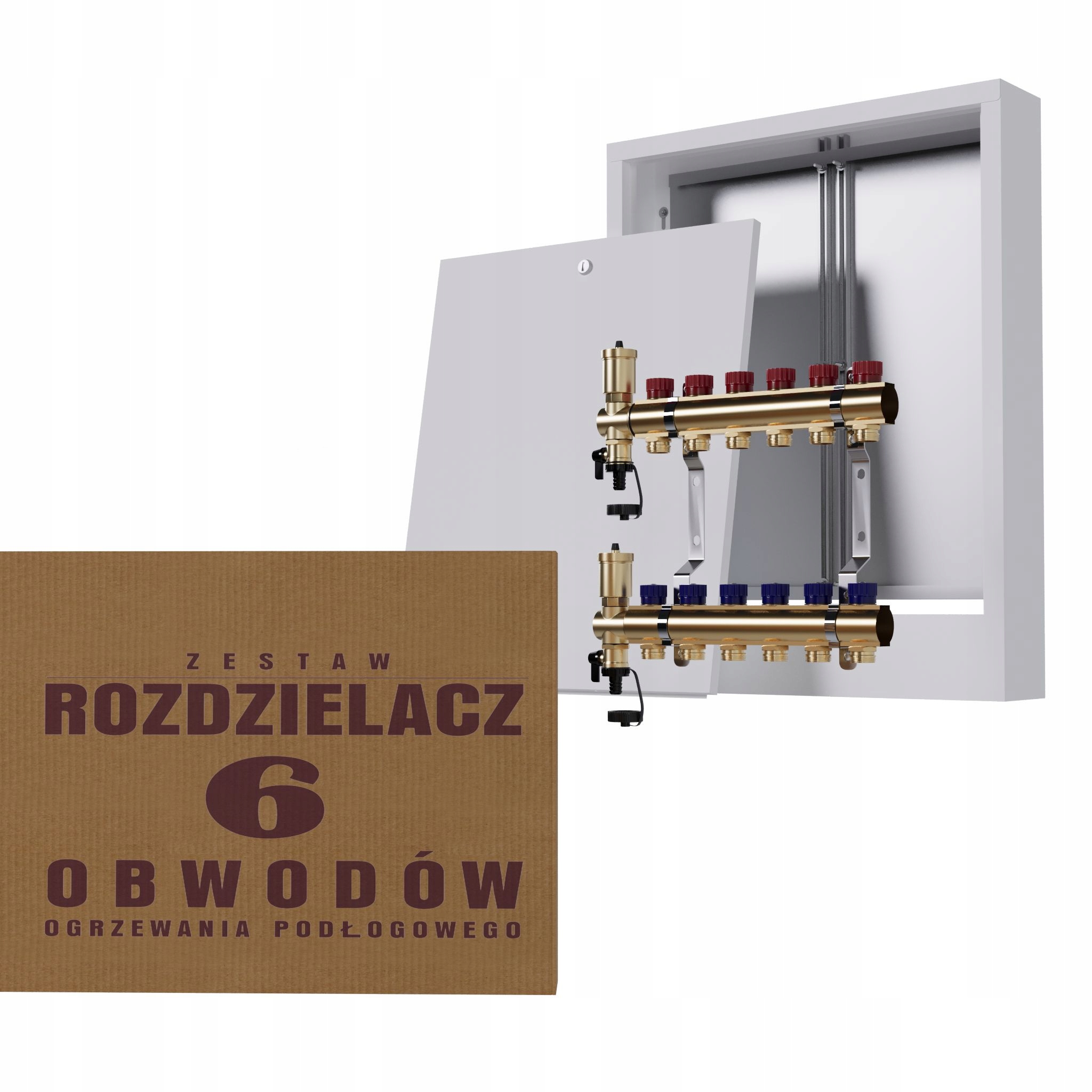 Manuální rozdělovač 6 okruhů pro radiátory nástěnná skříňka